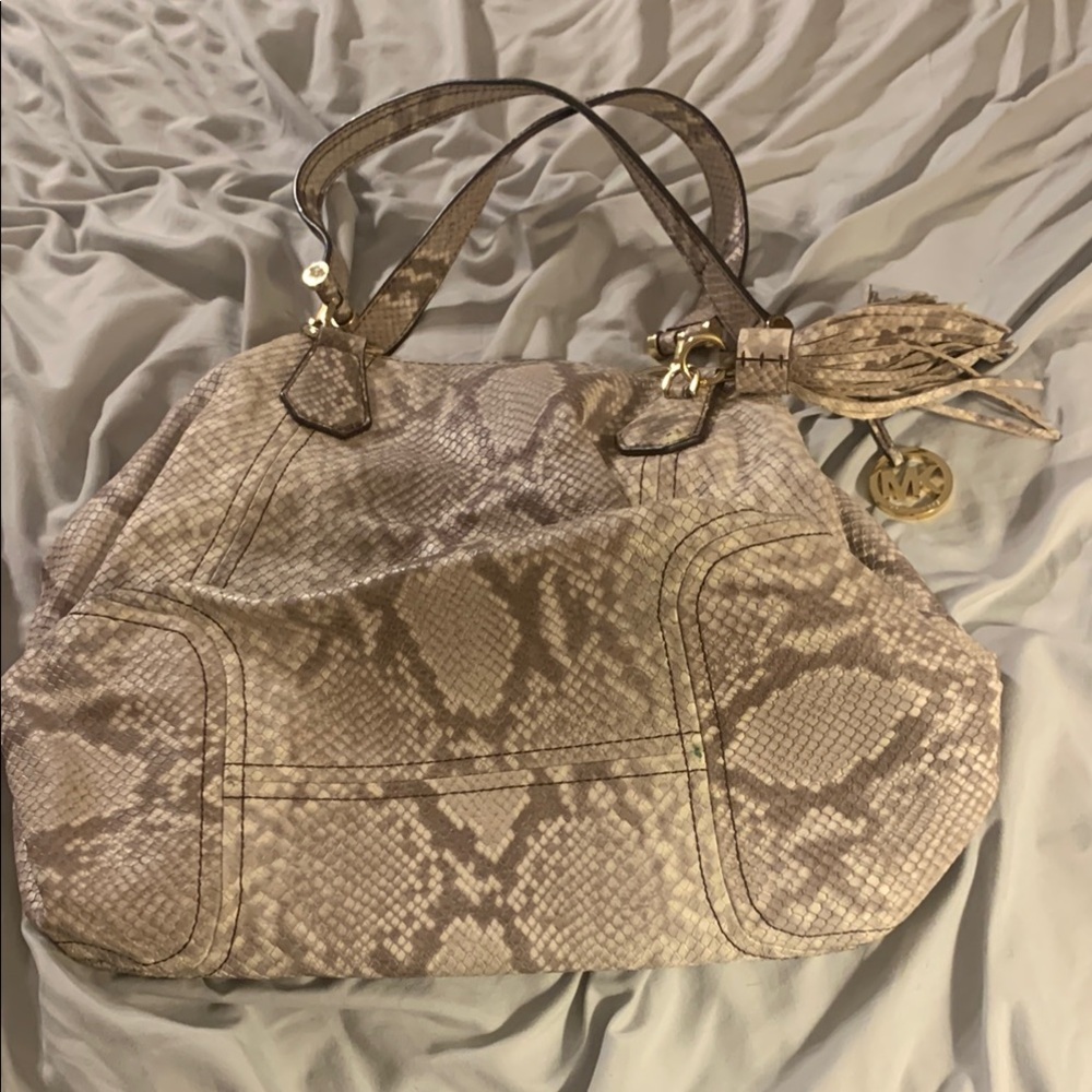 Michael Kors Tan Shoulder Bag with Snakeskin Pattern
